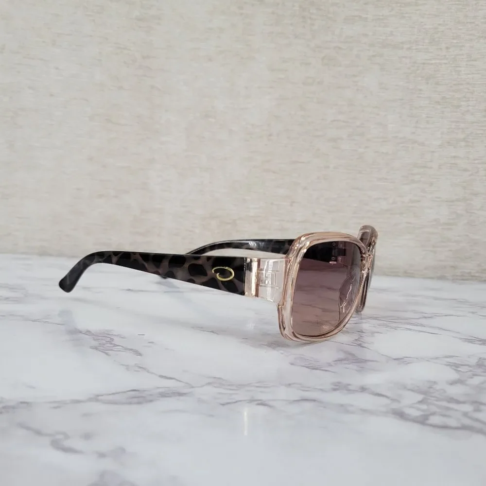 Oscar De La Renta Clear Peachy Pink Frame Sunglasses with Tortoise Arms